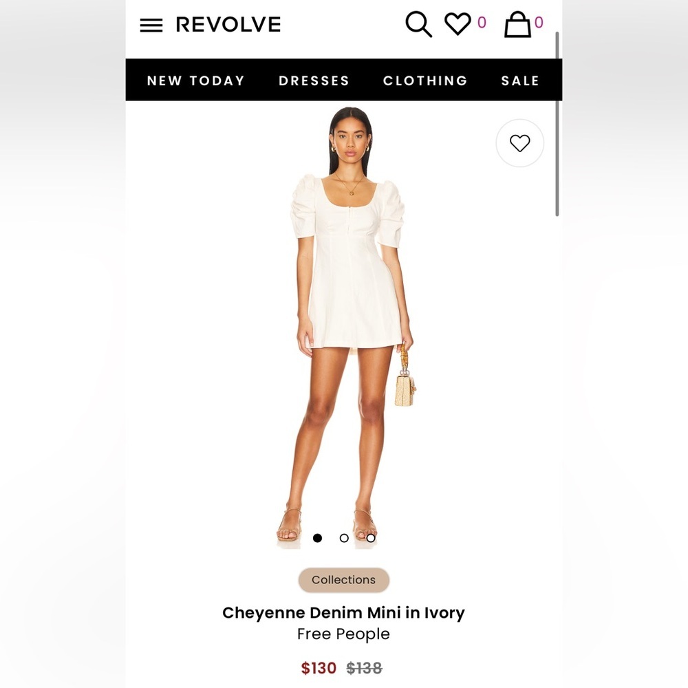 NWT Free People Cream Denim Minidress Puff Sleeve Cheyenne Sundress NEW - Picture 2 of 16